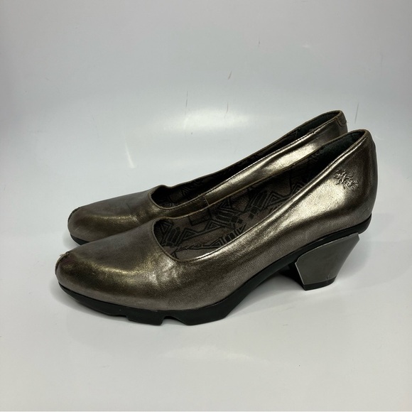 Fly London Bruno metallic leather heels silver bronze black size 39 - Picture 6 of 12